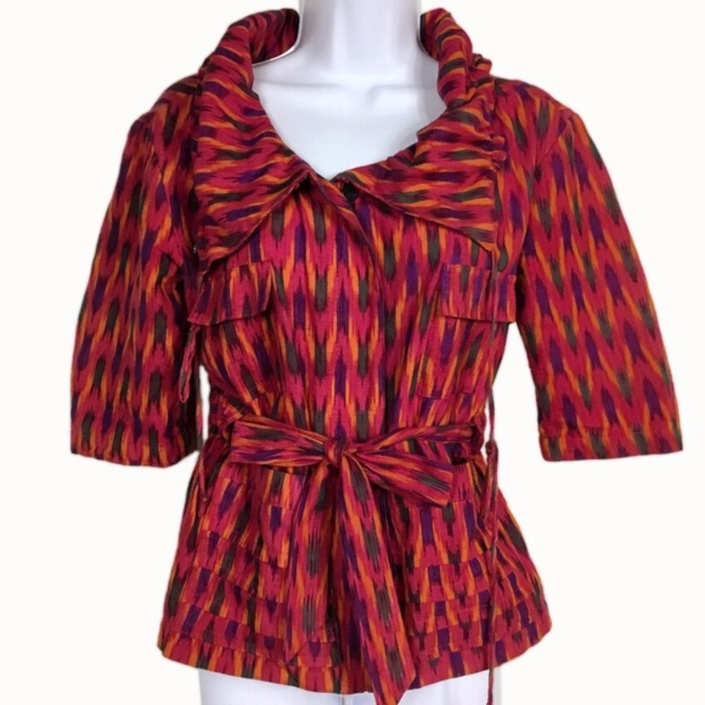 Pink Orange Ikat Print Tie Belt Jacket by Dolan
